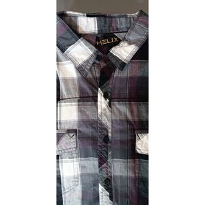 Helix Button Up Shirt Mens Purple Long Sleeve Plaid Size Large Y2k Skater Grunge